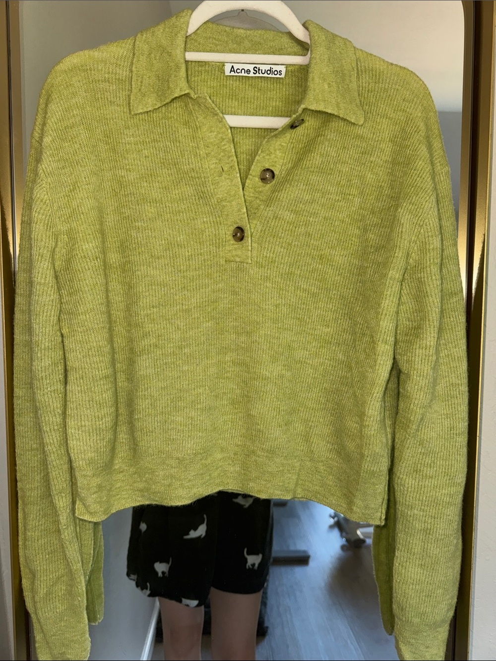Acne Studio Olive Green Knit Polo Sweater